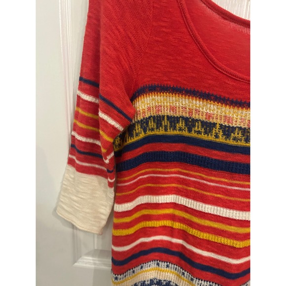Free People Red Multi Color Striped Boho Knit Mini Dress Tunic XS - Picture 6 of 8